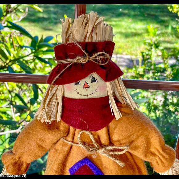 ▪️VTG▪️Three HANDCRAFTED 18.5" & 12.5" Straw Textile & Wood SCARECROW Figures - Picture 6 of 15